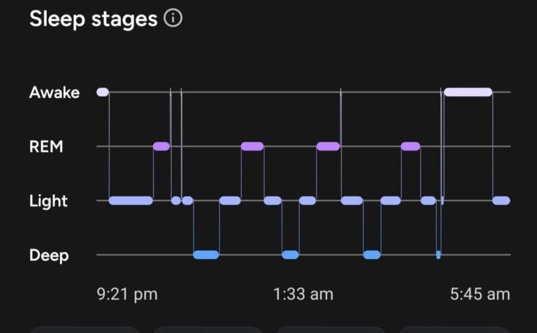 Smart ring sleep tracking app showing REM deep and light sleep stages